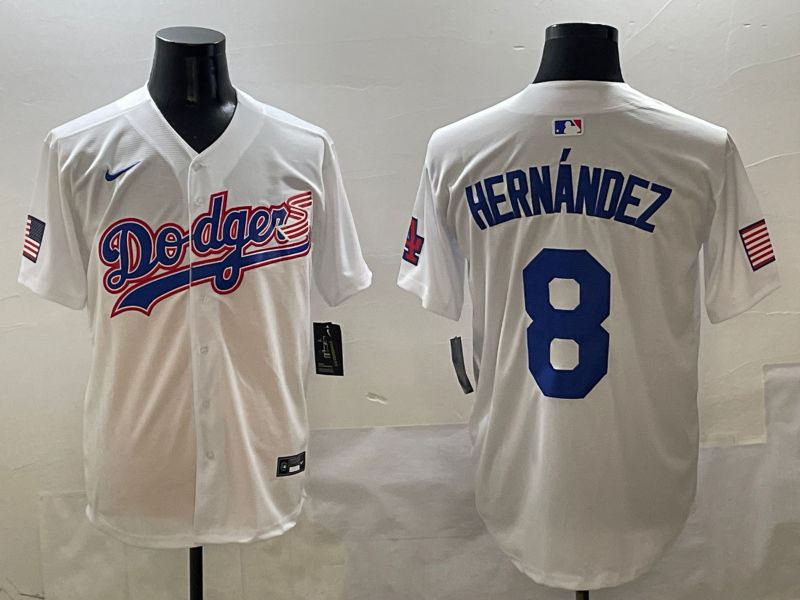 Men Los Angeles Dodgers 8 Hernandez White Second generation Joint Name Nike 2025 MLB Jersey style 1
